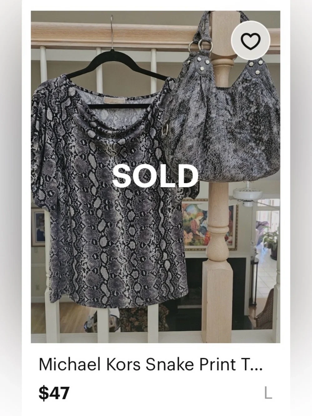 🌞 Michael Kors Black &Gray Snake Print Cold-Shoulder Twist Top Women size XL